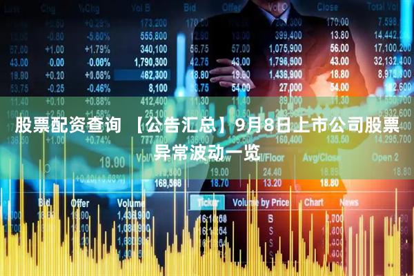股票配资查询 【公告汇总】9月8日上市公司股票异常波动一览